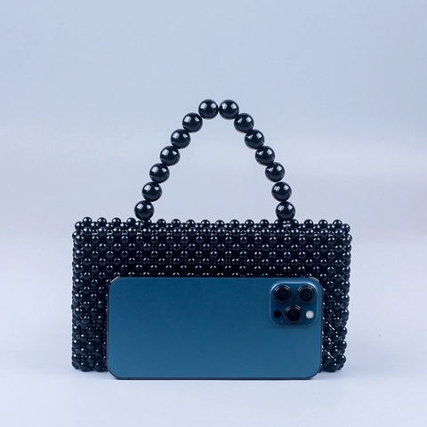 Handgefertigte Künstliche Perlenhandtasche Acryl Marmormuster Retro Gewebte Klappe Mini Clutch Mit Kunstperlen Griff Für Damen