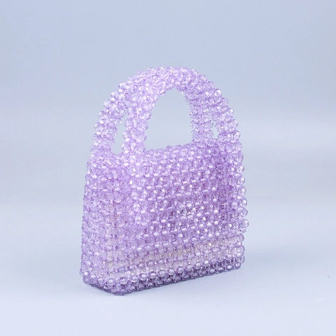Bolso De Mano Hecho A Mano Para Mujer Con Cuentas De Acrílico Tejido Transparente Color Caramelo Bolso Con Asa Superior Y Bolsa Interior