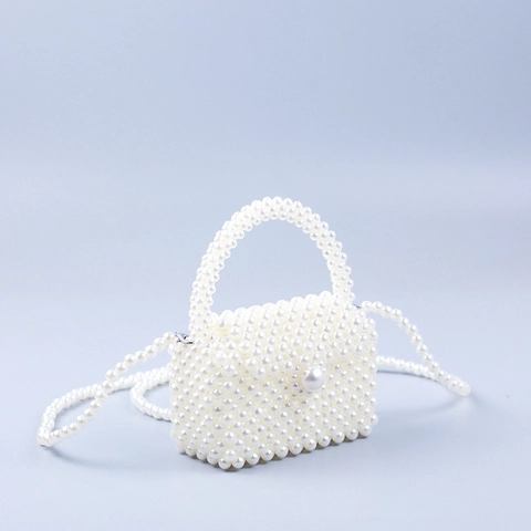 Handmade Beaded Artificial Pearl Mini Crossbody Bag Acrylic Imitation Artificial Pearl Handbag With Detachable Strap For Women Elegant Vintage