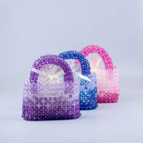Handmade Acrylic Beaded Handbag Gradient Color Transparent Mini Bag With Detachable Chain Crossbody For Women