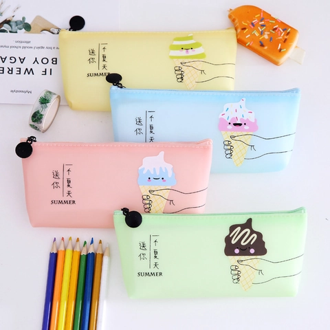 Trousse à Crayons Créative Coréenne en Gelée de Glace Sac de Rangement de Papeterie Dessin Animé Imperméable pour Étudiants Fournitures Scolaires Thème d'Été