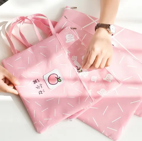 Borsa Porta Documenti In Tela Rosa Motivo Pesca Cerniera Organizzatore Cancelleria Astuccio Per Ragazze Ufficio