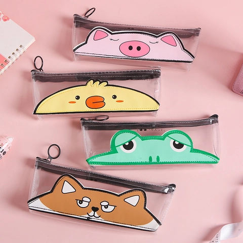 Astuccio Trasparente in PVC ad Alta Capacità Simpatico Cartone Animato Animale Zoo Borsa di Cancelleria per Studenti Bambini