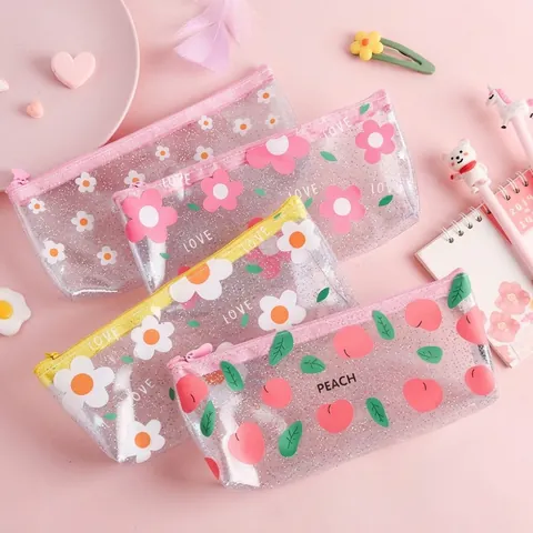 Federmappe PVC Transparent Mesh Große Kapazität Reißverschluss Kawaii Cartoon Avocado Erdbeere Koreanischer Stil Schüler Briefpapier