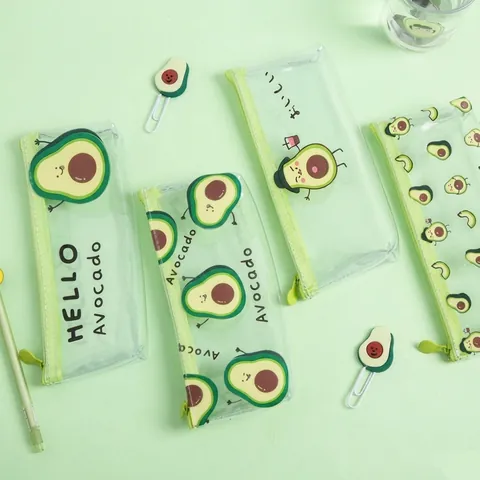 Astuccio Per Matite Trasparente PVC Impermeabile Astuccio Per Cancelleria Simpatico Motivo Avocado Cartone Animato Borsa Per Archiviazione Con Cerniera Per Scuola Ufficio