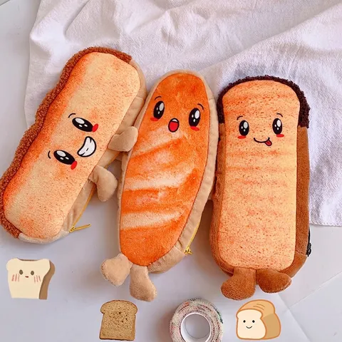 Grappige Pluche Brood Gevormde Etui Schattige Cartoon Student Briefpapier Opbergtas Zachte Grote Capaciteit Pen Tas