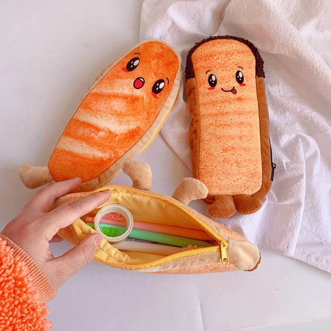 Grappige Pluche Brood Gevormde Etui Schattige Cartoon Student Briefpapier Opbergtas Zachte Grote Capaciteit Pen Tas