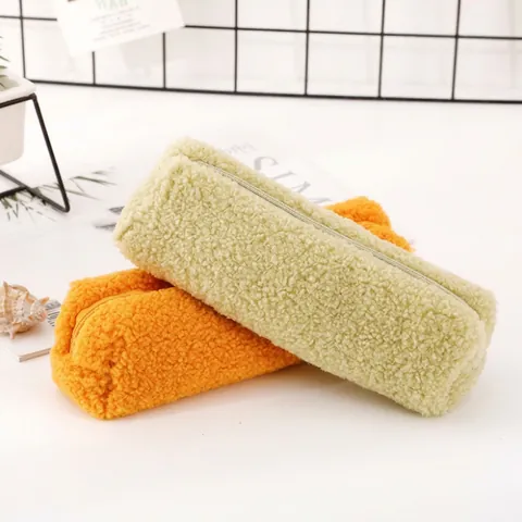 Lambswool Pencil Case Fleece Plush Stationery Storage Bag With Zipper Soft Cute For School Students Office