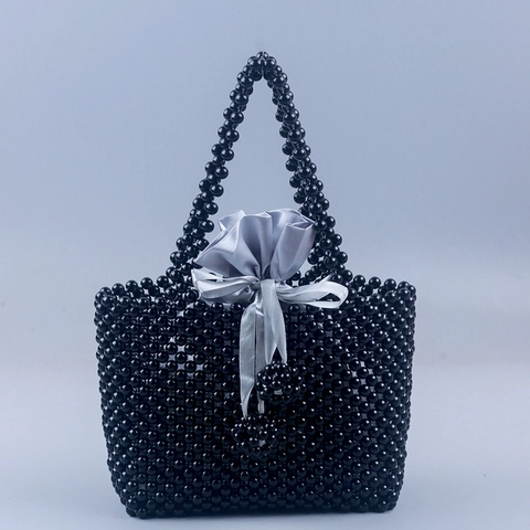 Bolso De Mano De Cuentas Hecho A Mano Para Mujer Mini Bolso De Perlas Artificiales De Acrílico Con Bolsa Interior De Satén Fiesta