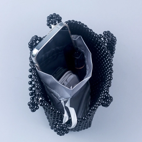 Bolso De Mano De Cuentas Hecho A Mano Para Mujer Mini Bolso De Perlas Artificiales De Acrílico Con Bolsa Interior De Satén Fiesta