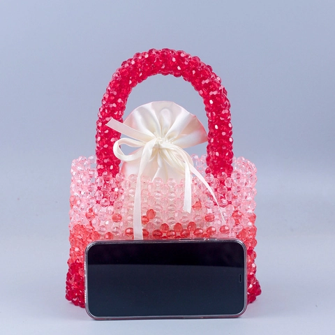 Sac À Main Perlé À La Main Acryl Cristal Dégradé Tissé Avec Pochette Intérieure En Satin Élégant Pour Femme