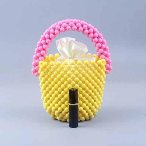 Handgefertigte Perlen Eimertasche Für Frauen Retro Gewebte Acrylperlen Handtasche Mit Satin Kordelzug Innen