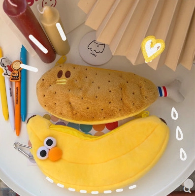 Trousse À Crayons En Peluche Mignonne Forme De Nourriture Créative Poulet Frit Banane Bacon Sac De Rangement De Papeterie