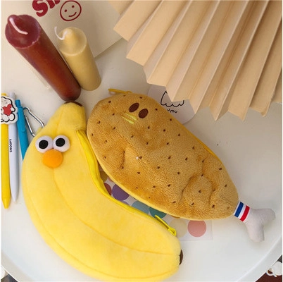 Trousse À Crayons En Peluche Mignonne Forme De Nourriture Créative Poulet Frit Banane Bacon Sac De Rangement De Papeterie