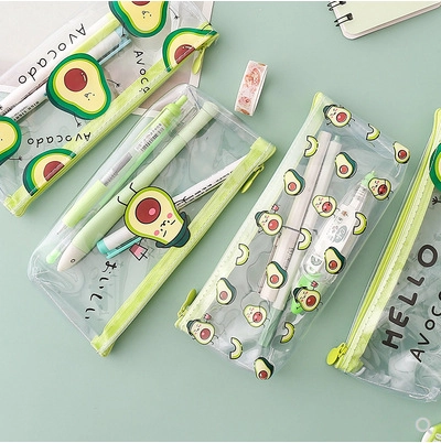 Süßes Avocado Thema Transparentes PVC Federmäppchen Hohe Kapazität Wasserdichte Schreibwaren Aufbewahrungstasche Reißverschluss Stifttasche Für Schüler Büro Schule
