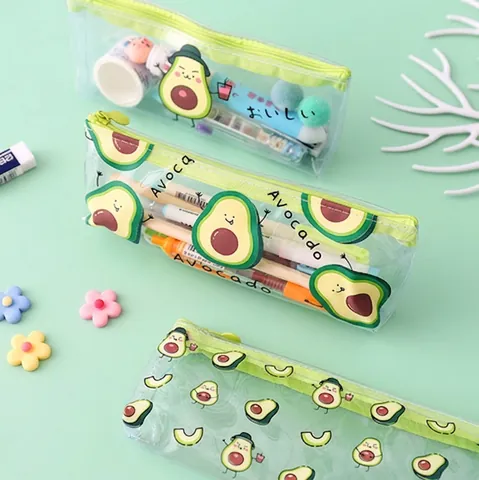 Süßes Avocado Thema Transparentes PVC Federmäppchen Hohe Kapazität Wasserdichte Schreibwaren Aufbewahrungstasche Reißverschluss Stifttasche Für Schüler Büro Schule