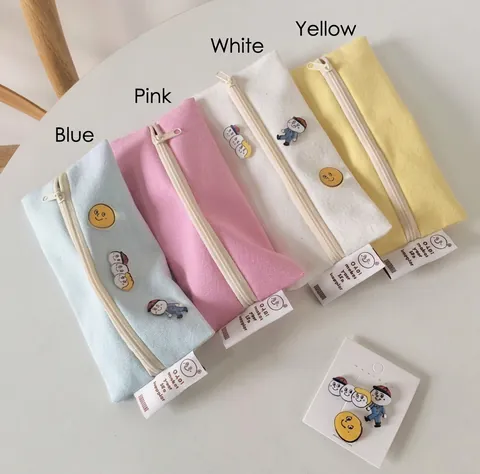 Estuche De Lona Para Lápices Color Macaron Bolsa Cuadrada Con Cremallera Lindo Parche De Dibujos Animados Almacenamiento