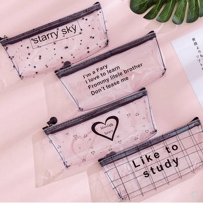 Transparentes PVC Mäppchen Koreanischer Minimalist Octagonal Schreibwaren Tasche Tragbare Reißverschluss Federtasche Herz Stern Gitter