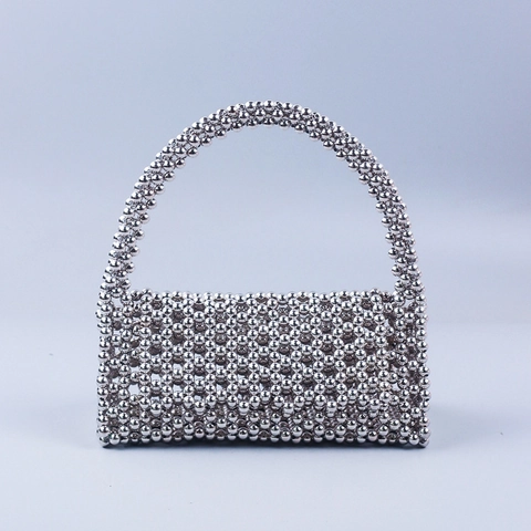 Sac À Main Perlé À La Hand Rétro Perles En Acrylique Résine Tissé Sac Fourre-Tout Élégant Accessoire De Fête Pour Femmes