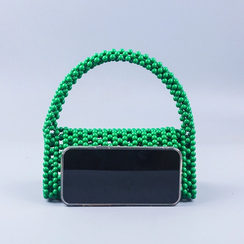 Sac À Main Perlé À La Hand Rétro Perles En Acrylique Résine Tissé Sac Fourre-Tout Élégant Accessoire De Fête Pour Femmes