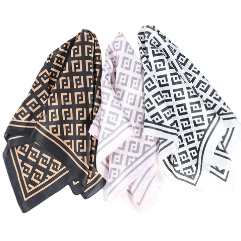 Foulard Quadrato Di Moda In Imitazione Raso Con Stampa Geometrica Elegante Accessorio Per Capelli E Collo Da Donna