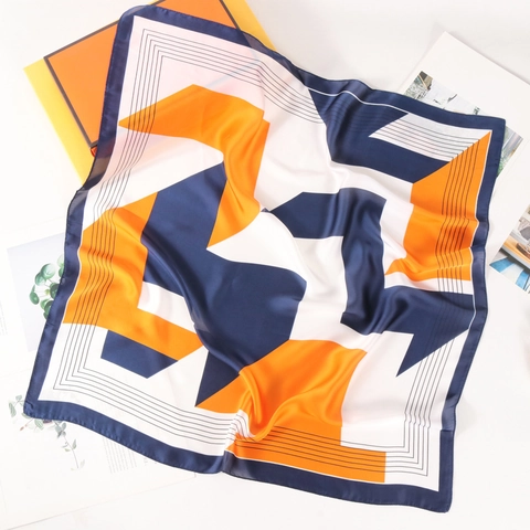 Vierkante Sjaal Geometrische Kleurblok Print Satijngevoel Polyester Satijn Nek Hoofddoek Voor Vrouwen Stijlvol Accessoire