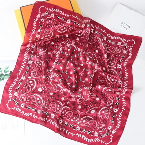 Paisley Floral Print Artificial Satin Square Scarf Satin Smooth Neck Head Bandana For Women Fashion Accessories