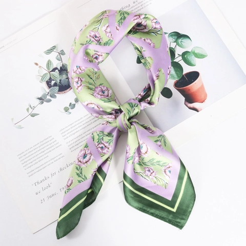 Elegant Floral Print Square Scarf Satin Like Satin Head Scarf Neck Wrap For Women Vintage Style