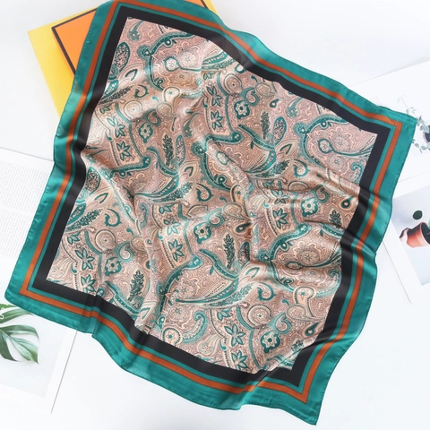 Retro Paisley Print Square Scarf Faux Satin Satin Feel Bandana For Women Elegant Neck Scarf Hair Wrap Accessory
