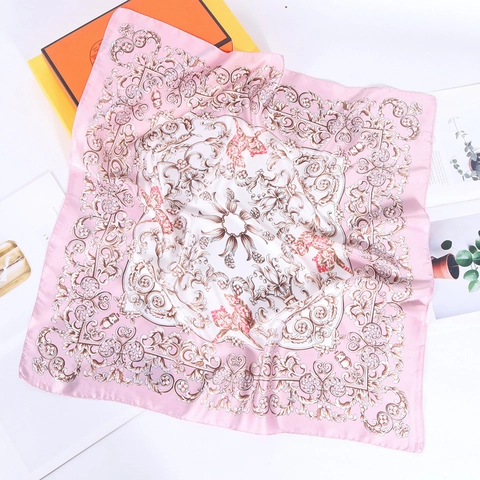 Women Square Scarf Elegant Floral Peony Print Simulation Satin Satin Neck Wrap Headscarf Vintage Style Accessory