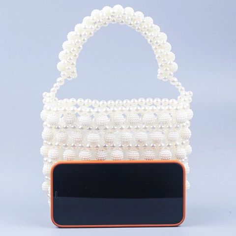 Handmade Beaded Faux Artificial Pearl Handbag Elegant Woven Mini Bag For Wedding Party French Baroque Retro Style For Women