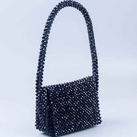 Handgefertigte Perlen Abendtasche Acryl Gewebte Umhängetasche Vintage Schwarz Elegante Party Handtasche Für Damen