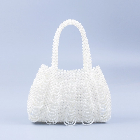 Handgefertigte Künstliche Perlen Handtasche Acryl Gewebt Unregelmäßige Welle Vintage Transparente Tragetasche Für Party Hochzeit Sommer