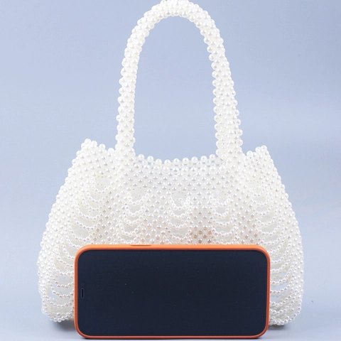 Handgefertigte Künstliche Perlen Handtasche Acryl Gewebt Unregelmäßige Welle Vintage Transparente Tragetasche Für Party Hochzeit Sommer