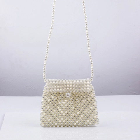 Elegante Borsa Tracolla In Künstliche Perle Artificiali Intrecciate A Mano Forma Dumpling Borsa Spalla Donna Festa Matrimonio Retro
