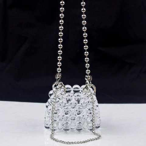 Mini Borsa A Tracolla Di Künstliche Perle Fatta A Mano Acrilico Perla Artificial Pochette Rossetto Doppia Catena Borsa Da Sera Trendy Donne
