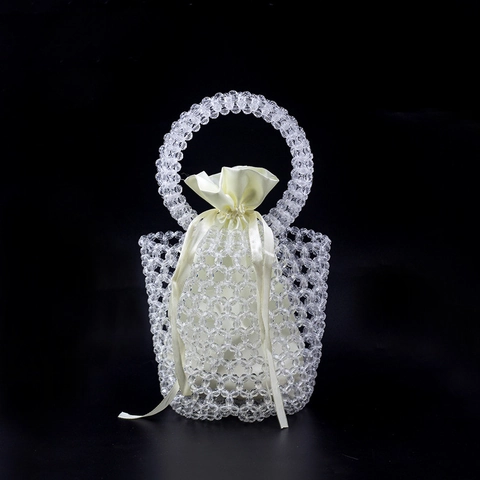Handgefertigte Künstliche Perlen Eimer Handtasche Künstliche Perlen Acryl Künstliche Perlen Gewebt Mit Satin Innenbeutel Für Damen Party