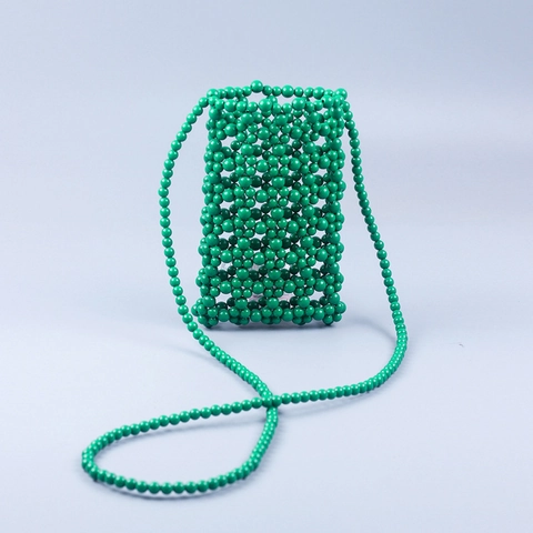 Borsa A Tracolla Per Cellulare In Perline Verdi Intrecciata A Mano Reticolo Cavo Acrilico Mini Borsa A Spalla Verticale