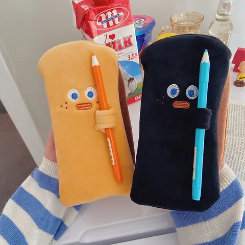 Astuccio In Peluche A Forma Di Pane Tostato Creativo Grande Capacità Divertente Borsa Per Cancelleria Con Passante Per Penna
