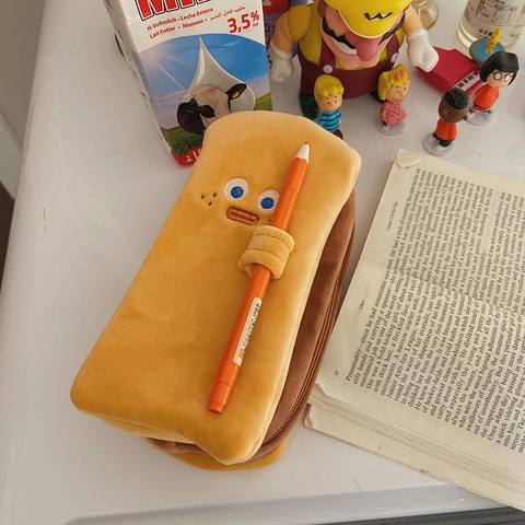 Astuccio In Peluche A Forma Di Pane Tostato Creativo Grande Capacità Divertente Borsa Per Cancelleria Con Passante Per Penna