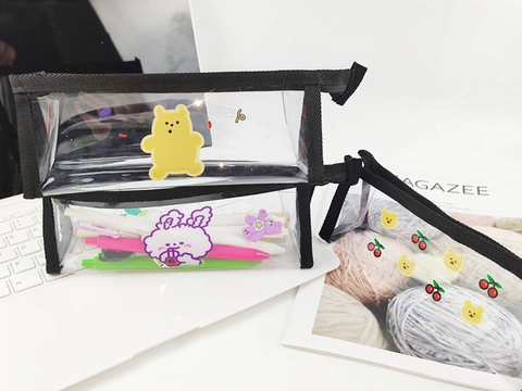 Astuccio in PVC Trasparente con Cartone Animato Motivo Orso Coniglio Impermeabile Borsa per Cancelleria per Studenti Chiusura a Cerniera