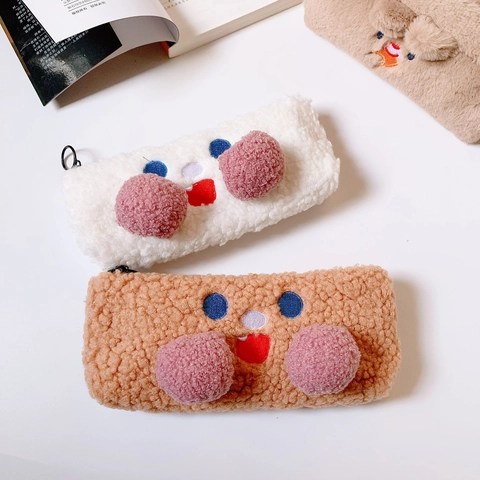 Pennenzak Cartoon Smiley Lamswol Grote Capaciteit Briefpapier Opbergtas Pluche Etui Schattig Ins Stijl Zacht