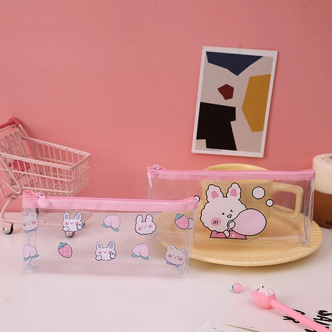 Astuccio in PVC Trasparente con Cartoni Animati Grande Capacità Borsa Porta Penne Impermeabile per Scuola Ragazze Studenti Ufficio Organizzazione Scrivania