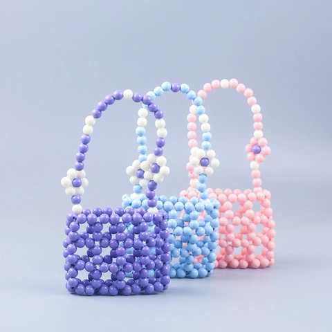 Mini Sac À Main Fait Main Perles Acrylique Treillis Évidé Décoration Florale Style Doux Femmes