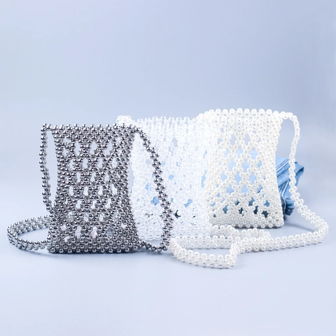 Borsa a Tracolla da Donna con Perline Fatte a Mano Intrecciata in Acrilico Perle Sintetiche Perle Galvanizzate Piccola Borsa Porta Cellulare