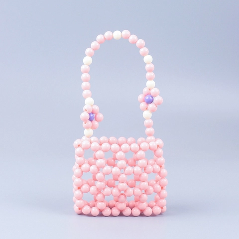 Mini Sac À Main Fait Main Perles Acrylique Treillis Évidé Décoration Florale Style Doux Femmes