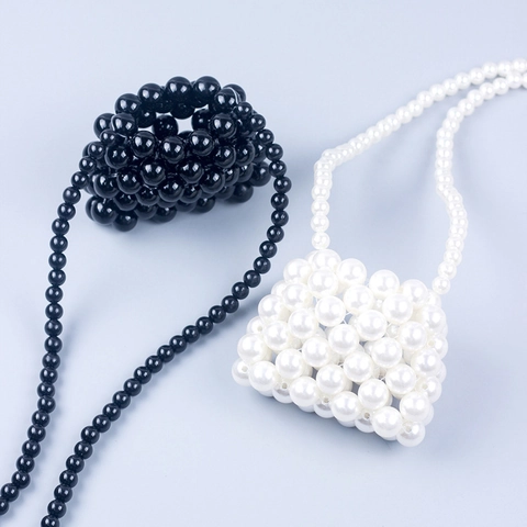 Damen Handgefertigte Perlen Mini Umhängetasche Acryl Harzperlen Gewebte Lippentift Tasche Kleine Abend Clutch Mit Schultergurt