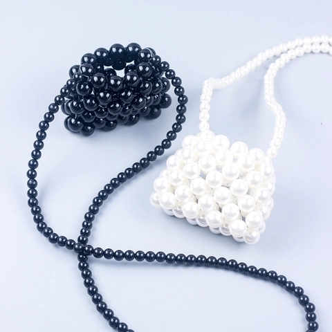 Damen Handgefertigte Perlen Mini Umhängetasche Acryl Harzperlen Gewebte Lippentift Tasche Kleine Abend Clutch Mit Schultergurt