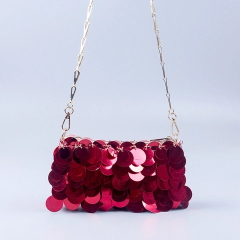 Women Sequin Evening Crossbody Bag Fashion Handmade Woven Metallic Paillette Chain Shoulder Bag For Dinner Party Banquet Street Purse