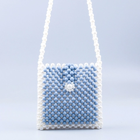 Handmade Beaded Crossbody Bag Acrylic Artificial Pearl Woven Fashion Contrast Color Mobile Phone Shoulder Bag For Women